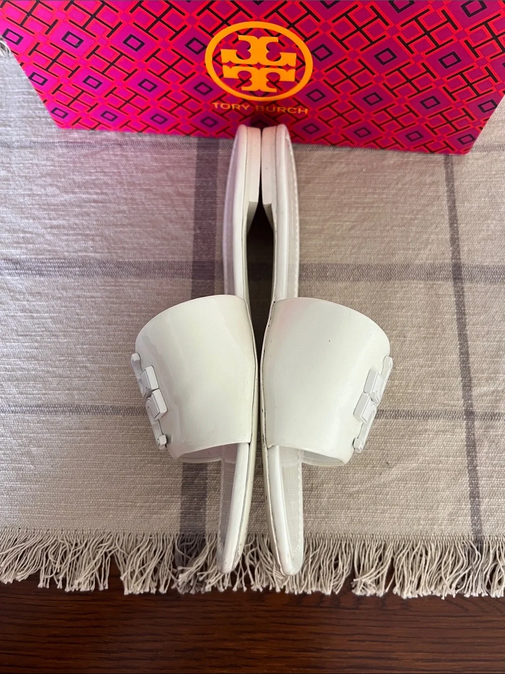 Tory Burch White Patent Miller Logo Slide Sandals